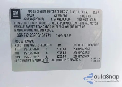 2008 Chevrolet Avalanche 1500 Ltz z USA, uszkodzony, nr VIN 3GNFK12398G161771